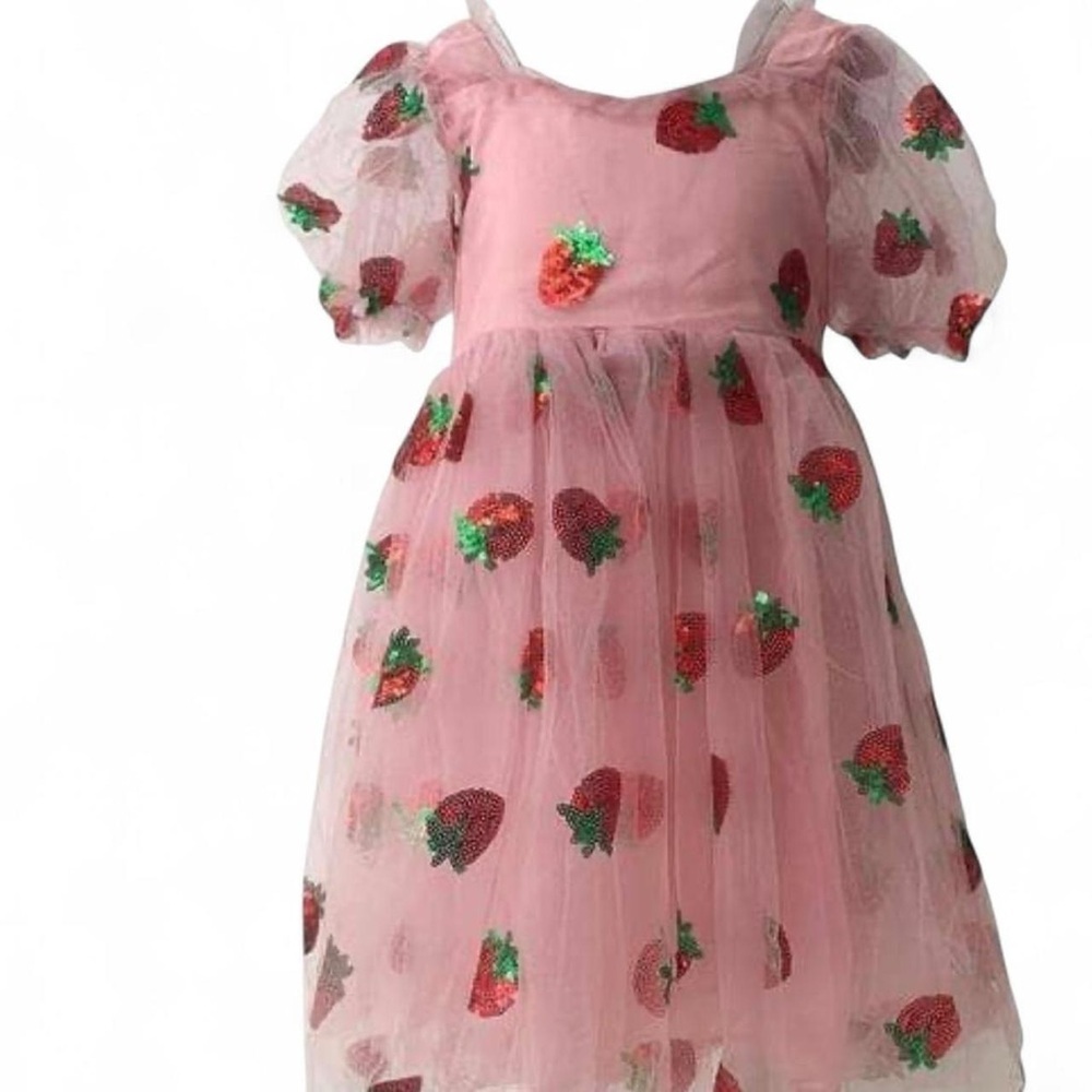 Lola + The Boys Pink Strawberry Sequin Tulle Dress